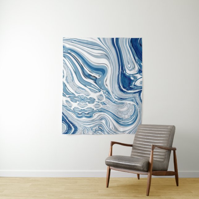 coast beach nautical waves watercolor blue swirls tapestry (In Situ)
