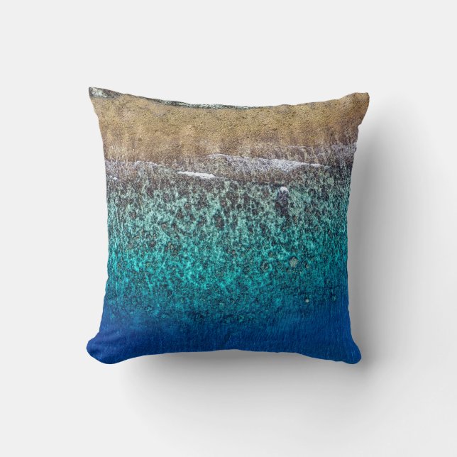 coast beach nautical waves watercolor blue swirls throw pillow (Front)