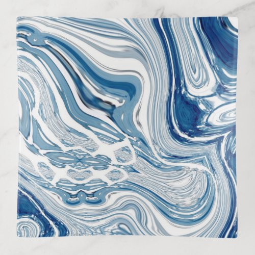 coast beach nautical waves watercolor blue swirls trinket tray