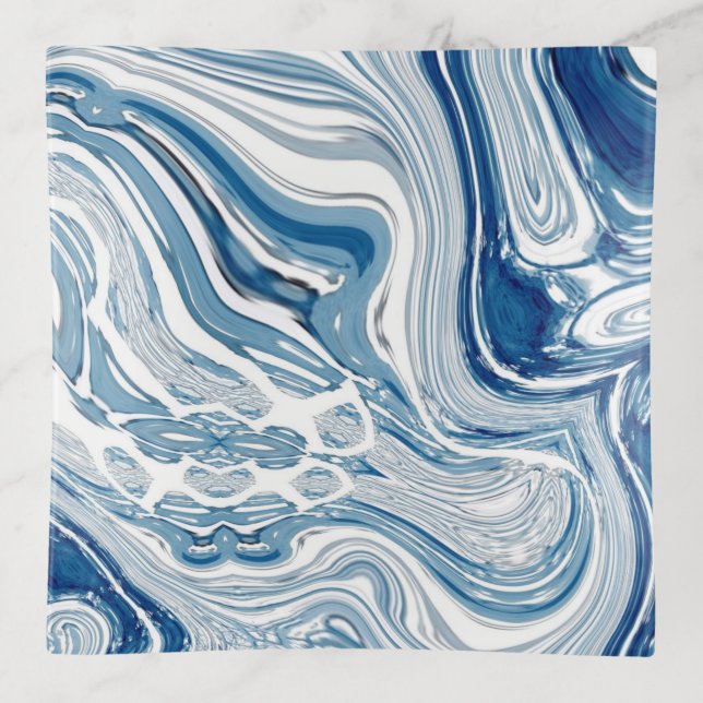 coast beach nautical waves watercolor blue swirls trinket tray (Front)