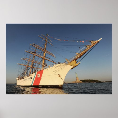 Coast Guard Cutter Eagle with Statue of Liberty Poster