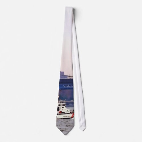 Coast Guard Cutter Near Brooklyn Bridge Neck Tie