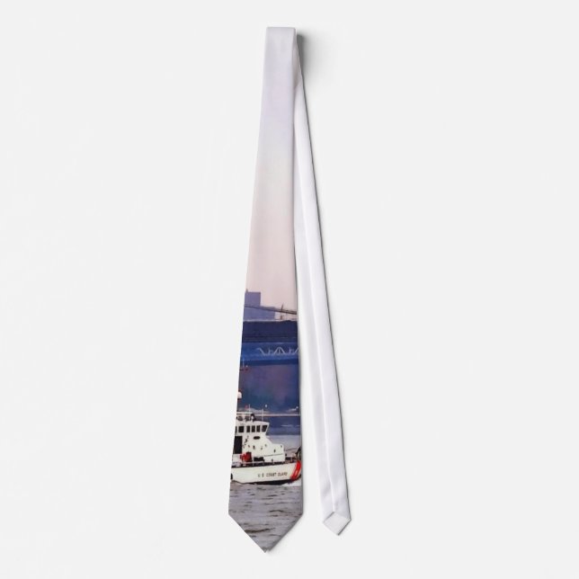 Coast Guard Cutter Near Brooklyn Bridge Neck Tie (Front)