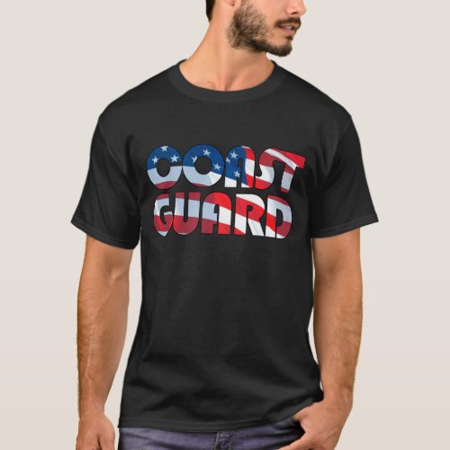 COAST GUARD in Waving American Flag Font T_Shirt