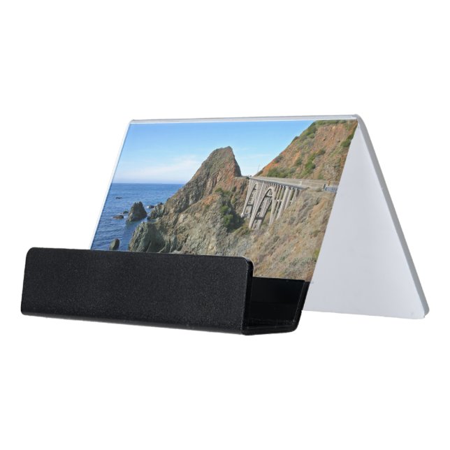Coast Highway 1 - Big Creek Bridge Desk Business Card Holder (Angled Front)