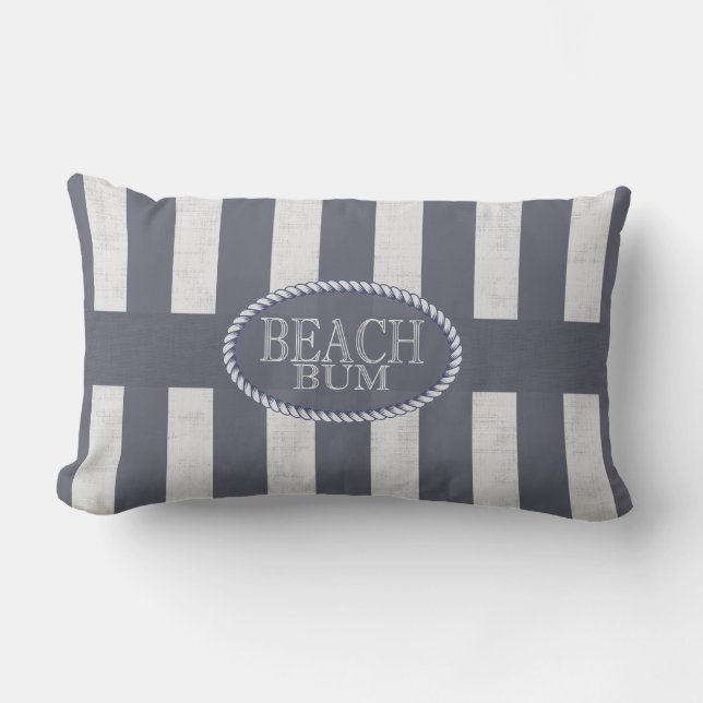 Coast Lover's Seas the Day Beach Bum Navy Striped Lumbar Pillow (Front)