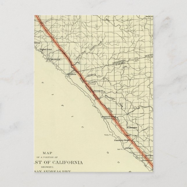 Coast of California showing San Andreas Rift Postcard (Front)