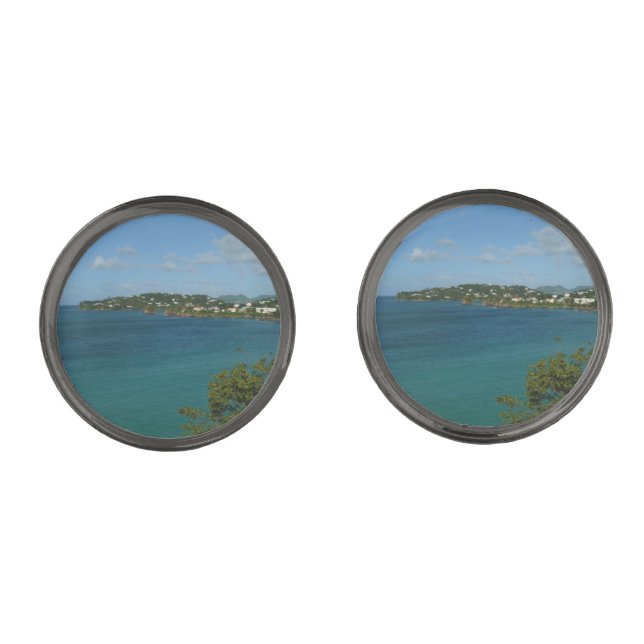Coast of St. Lucia Caribbean Vacation Photo Cufflinks (Front)