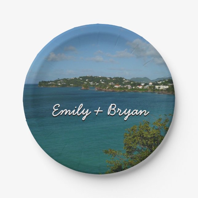 Coast of St. Lucia Caribbean Vacation Photo Paper Plates (Front)