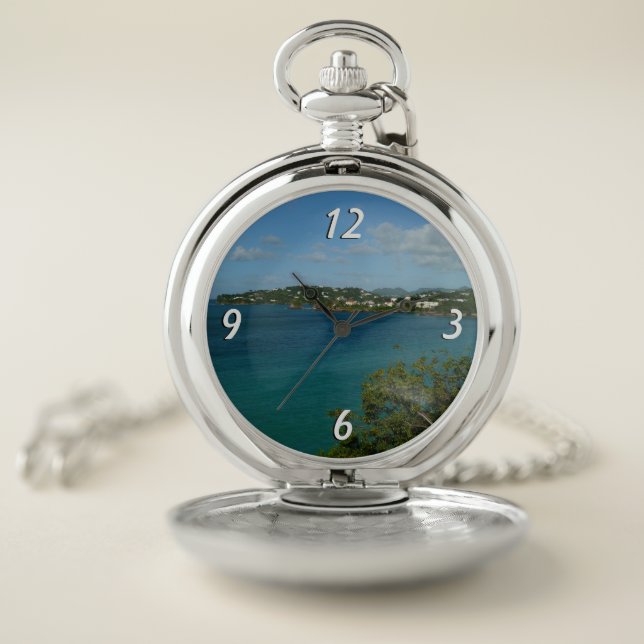 Coast of St. Lucia Caribbean Vacation Photo Pocket Watch (Inside)