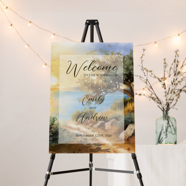 Coast Watercolor Sunset Mediterranean Welcome  Foam Board (In Situ (Stand))