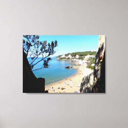 Coast with beach and hotels  Digital art paintin Canvas Print