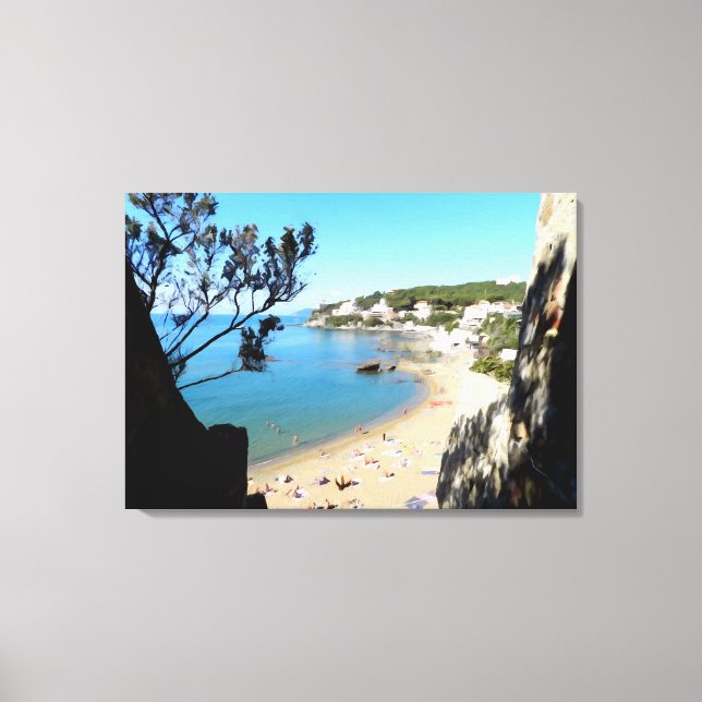 Coast with beach and hotels.  Digital art, paintin Canvas Print (Front)