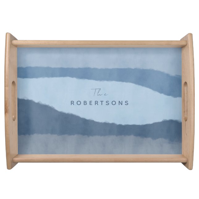 Coastal Abstract Shades of Blue Serving Tray (Front)