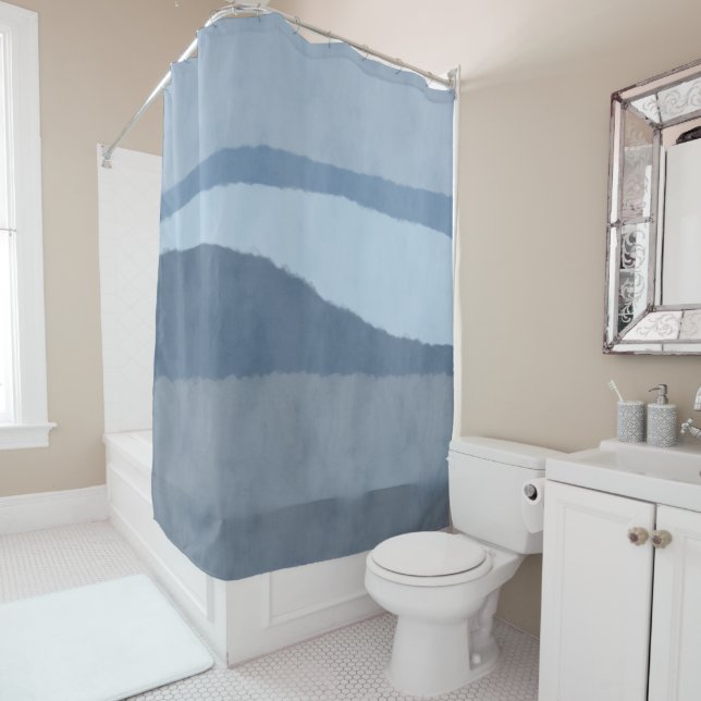 Coastal Abstract Shades of Blue Shower Curtain (In Situ)