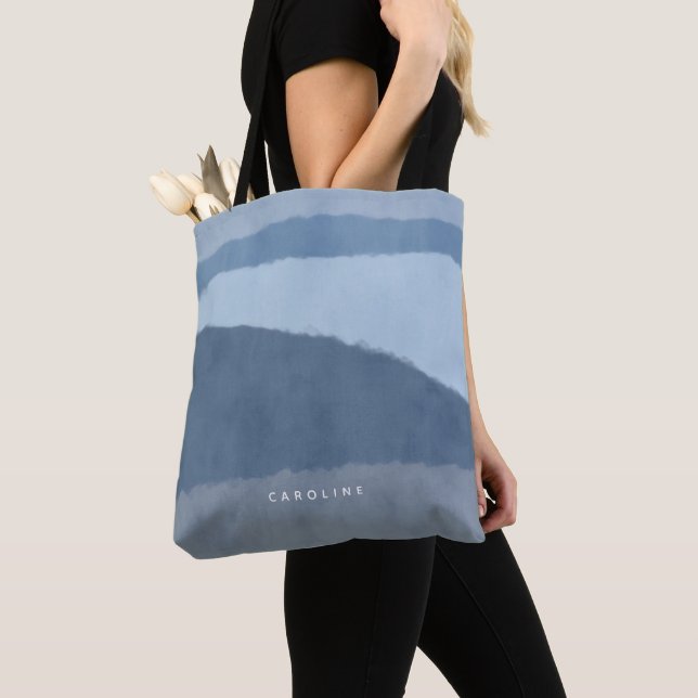 Coastal Abstract Shades of Blue Tote (Close Up)