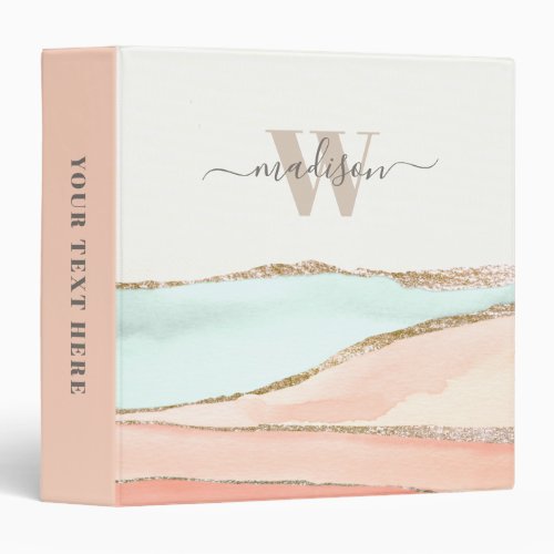 Coastal Abstract Watercolor with Name and Monogram 3 Ring Binder