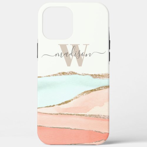 Coastal Abstract Watercolor with Name and Monogram iPhone 12 Pro Max Case