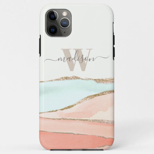 Coastal Abstract Watercolor with Name and Monogram iPhone 11 Pro Max Case