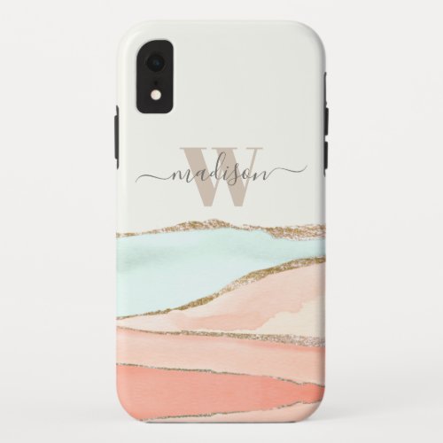 Coastal Abstract Watercolor with Name and Monogram iPhone XR Case