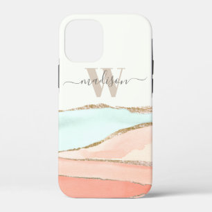 Coastal Abstract Watercolor with Name and Monogram iPhone 12 Mini Case