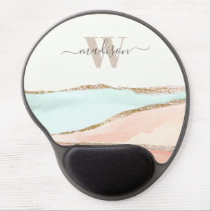 Coastal Abstract Watercolor with Name and Monogram Gel Mouse Pad