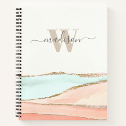 Coastal Abstract Watercolor with Name and Monogram Notebook