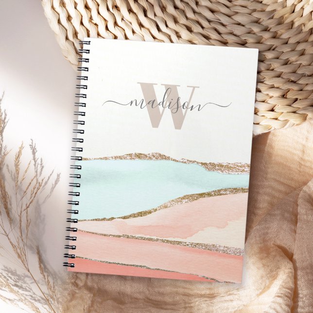 Coastal Abstract Watercolor with Name and Monogram Notebook (Creator Uploaded)