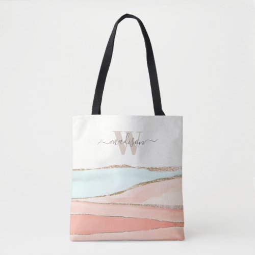 Coastal Abstract Watercolor with Name and Monogram Tote Bag