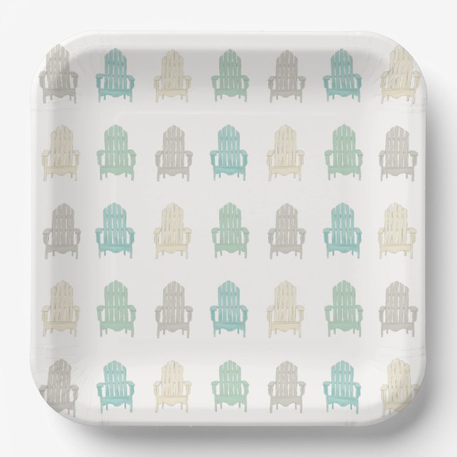 Coastal Adirondack Chairs Lake House Beach House Paper Plates (Front)