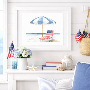 Coastal Americana Beach Chair Patriotic Summer  Poster
