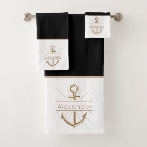 Coastal Anchor Black and White Nautical Bath Towel Set