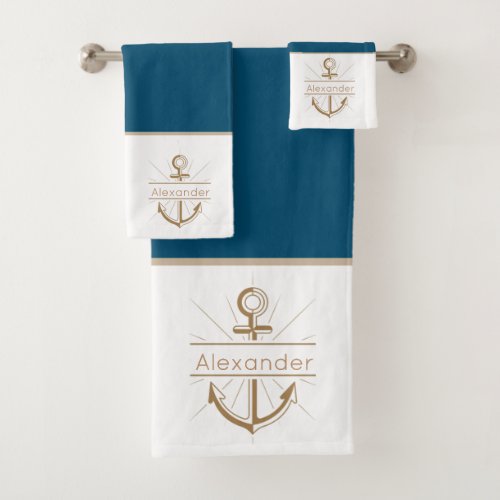 Coastal Anchor Dark Teal Turquoise Nautical Bath Towel Set