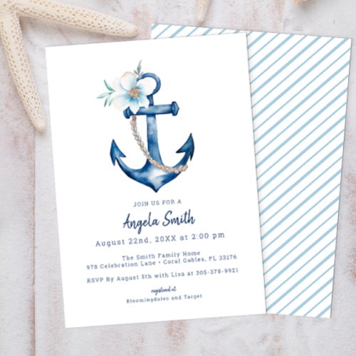 Coastal Anchor Nautical Blue Boy Baby Shower Invitation