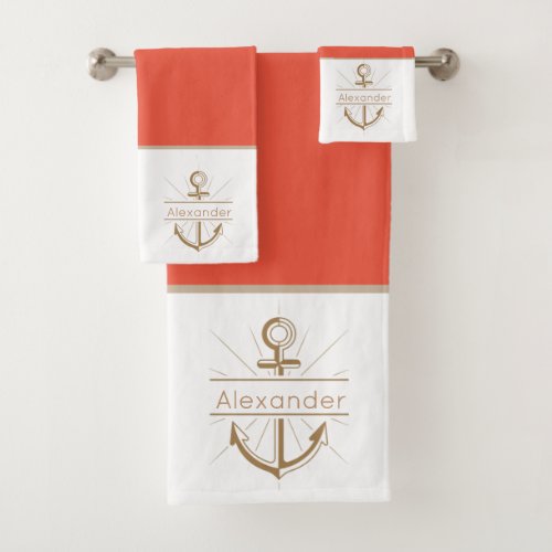 Coastal Anchor Orange Nautical Bath Towel Set