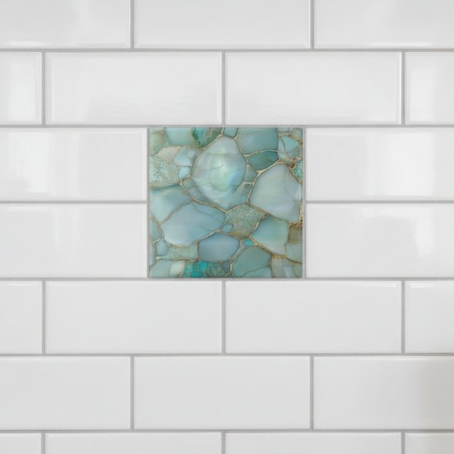 Coastal Aqua Agate Gold Mosaic Ceramic Tile (Creator Uploaded)