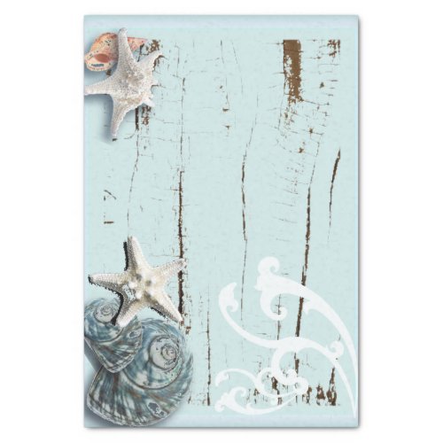 Coastal aqua blue beach wood starfish seashell tissue paper