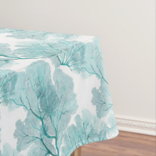 Coastal Aqua Blue Coral Sea Fans Tablecloth
