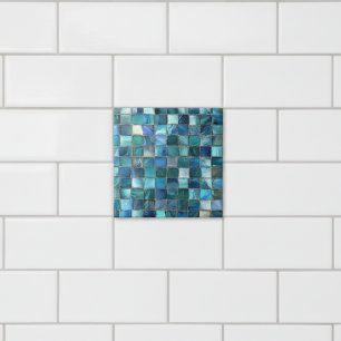 Coastal Aqua Blue Glass Mosaic Ceramic Tile