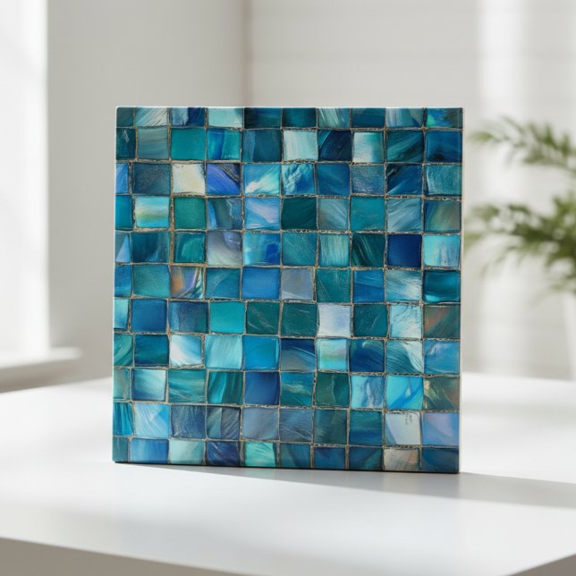 Coastal Aqua Blue Glass Mosaic Ceramic Tile (Creator Uploaded)