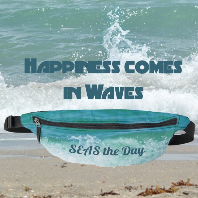 Coastal Aqua Blue Ocean Wave SEAS the Day Fanny Pack (Creator Uploaded)