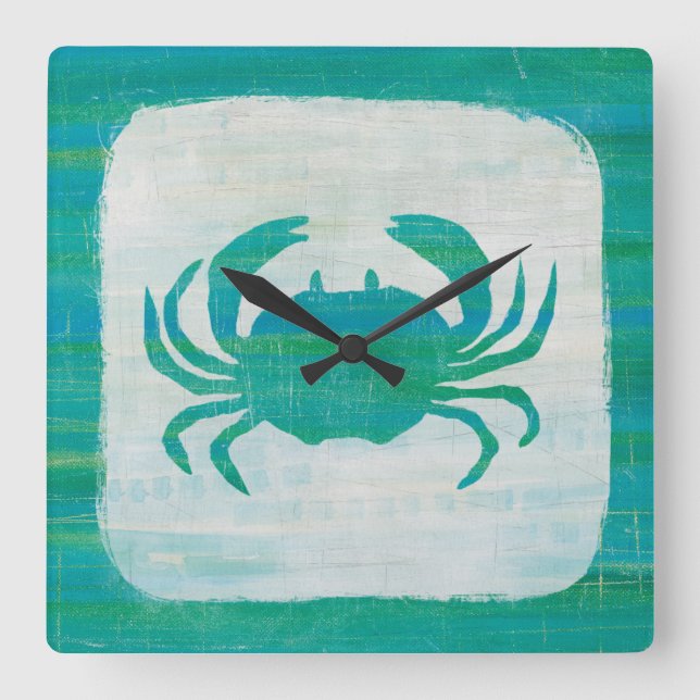 Coastal | Aqua Crab Square Wall Clock (Front)