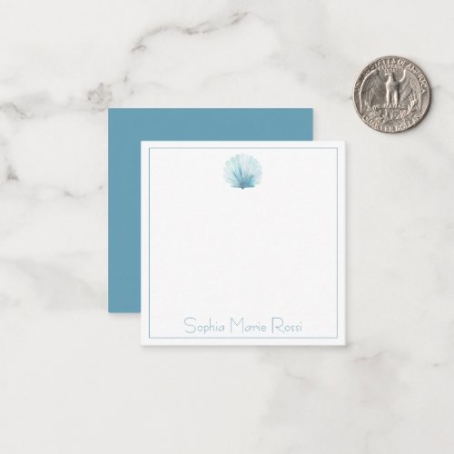 Coastal Aqua Scallop Seashell Personalized Note Card