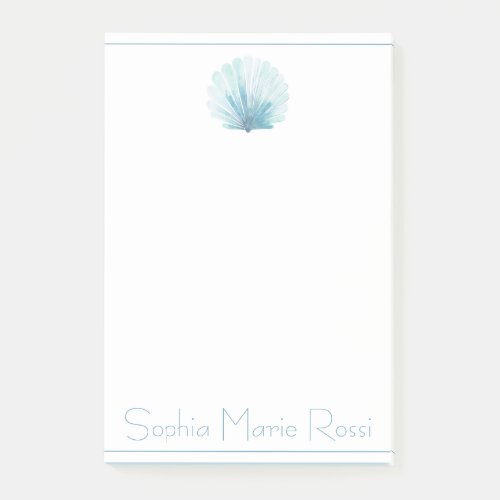 Coastal Aqua Scallop Seashell Personalized Post_it Notes