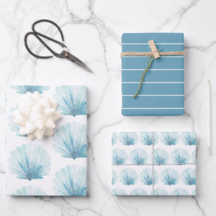Coastal Aqua Scallop Seashell Personalized Wrapping Paper Sheets