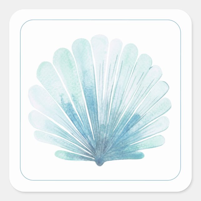 Coastal Aqua Scallop Seashell Square Sticker (Front)