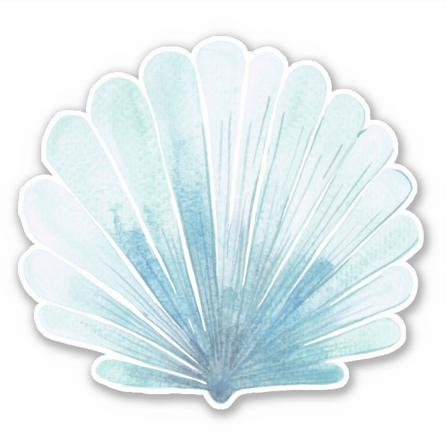 Coastal Aqua Scallop Seashell Sticker (Front)
