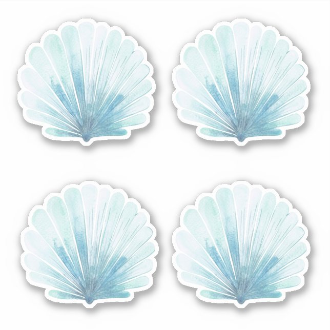 Coastal Aqua Scallop Seashells Sticker (Front)
