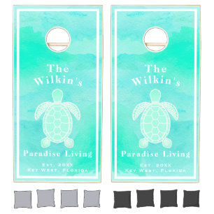 Coastal Aqua Watercolor Ocean Sea Turtle Cornhole Set
