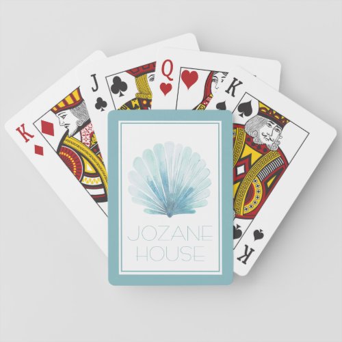 Coastal Aqua Watercolor Scallop Seashell Poker Cards
